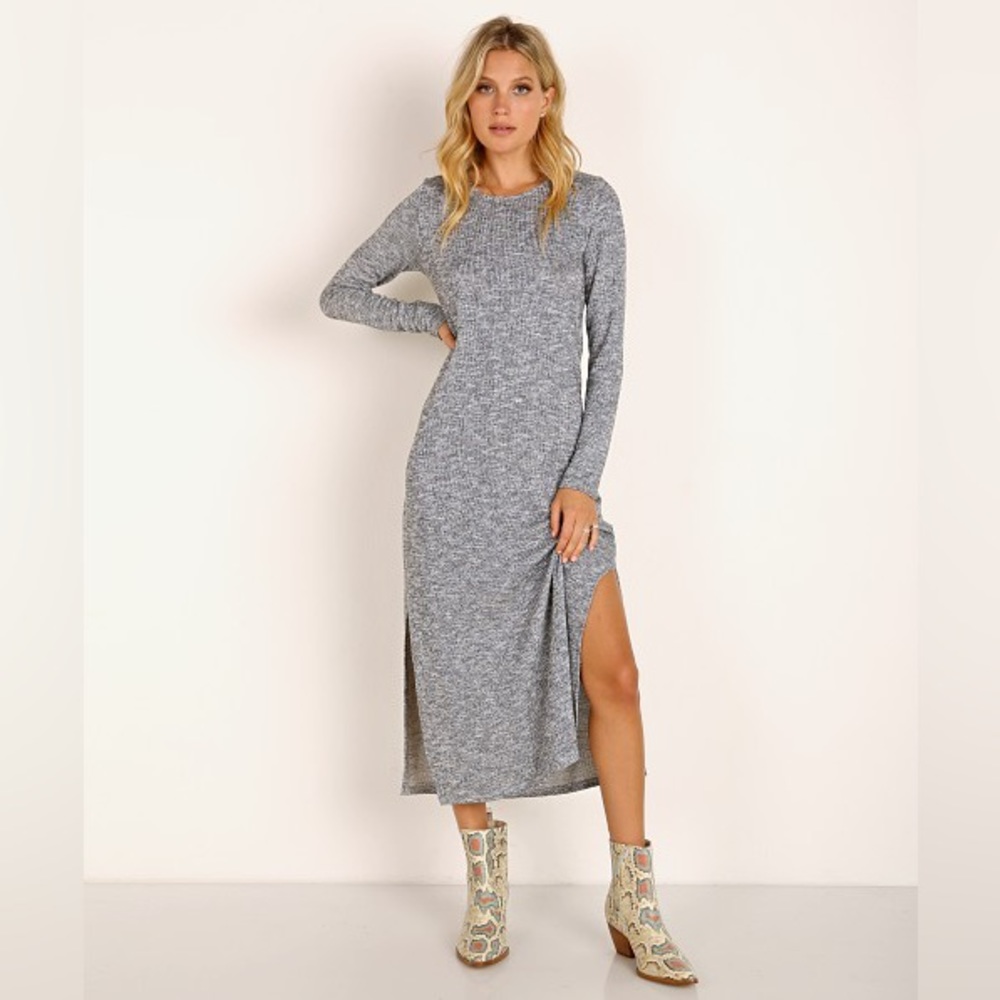 Show Me Your Mumu Maddison grey sparkle heathered knit sweater maxi dress Sz L